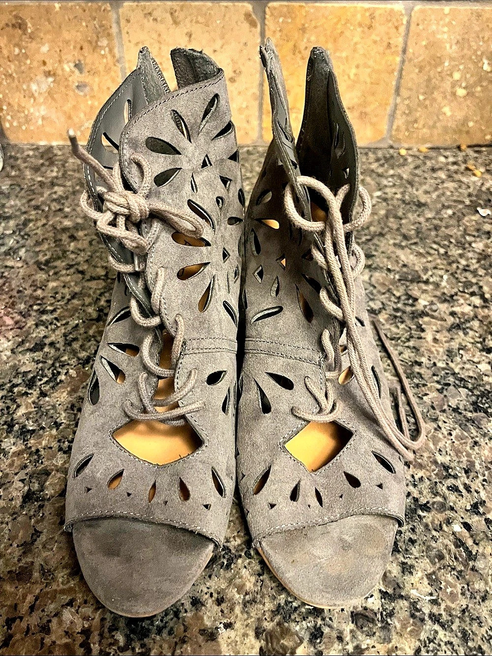 Rampage grey Cutout Lace-Up Wedge Heels 8.5